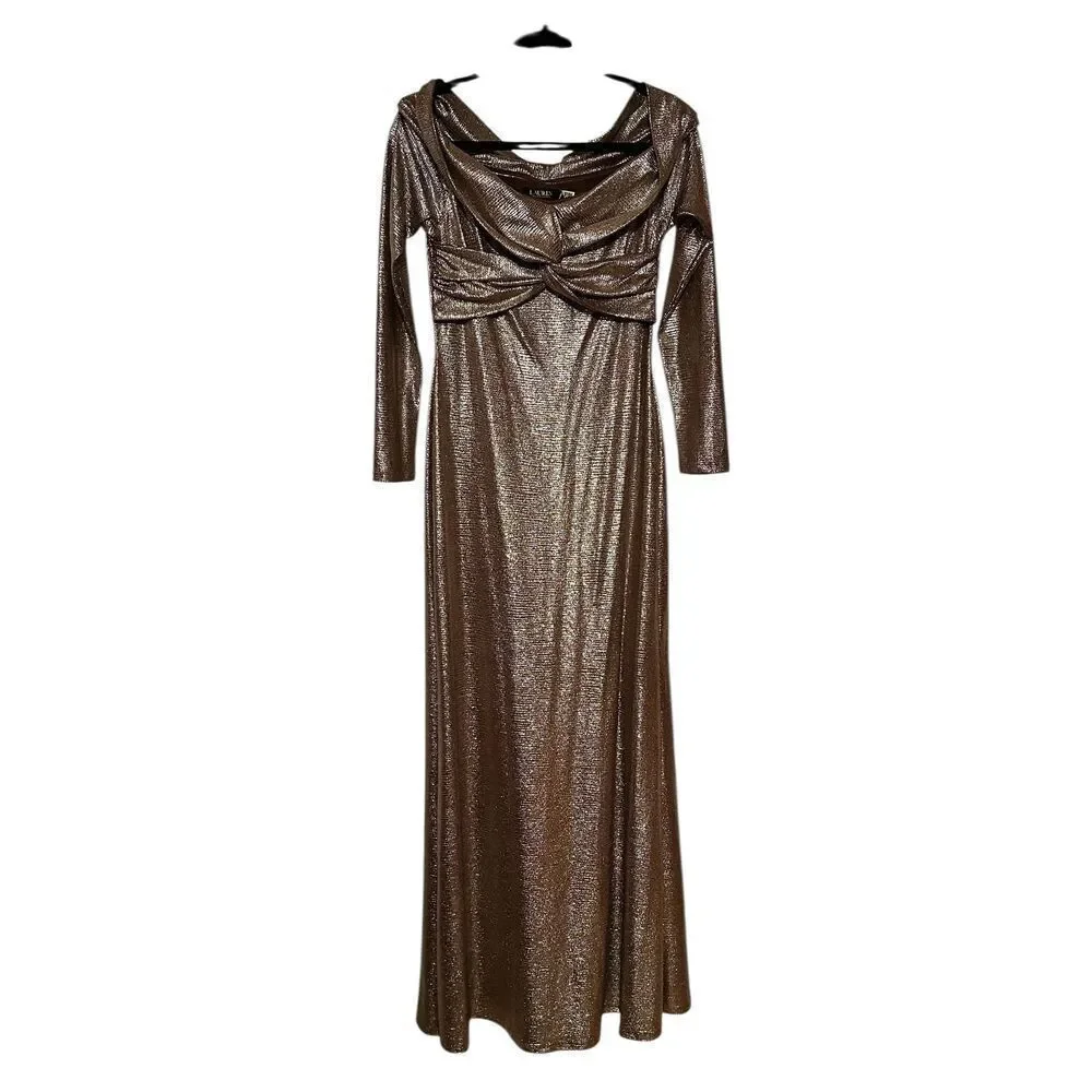 Lauren Ralph Lauren Metallic Off The Shoulder Gown NWT Size 8